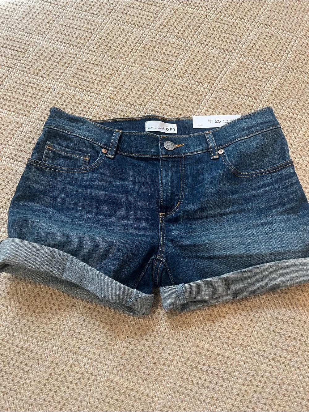 LOFT Dark Blue Rolled Hem Denim Shorts
